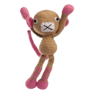 Maimuțica Chloe este o jucăria croșetată manual, foarte neastâmpărată