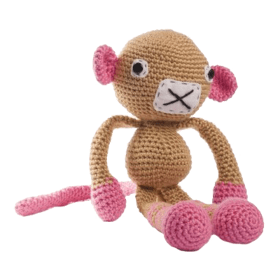 Maimuțica Chloe este o jucăria croșetată manual, foarte neastâmpărată